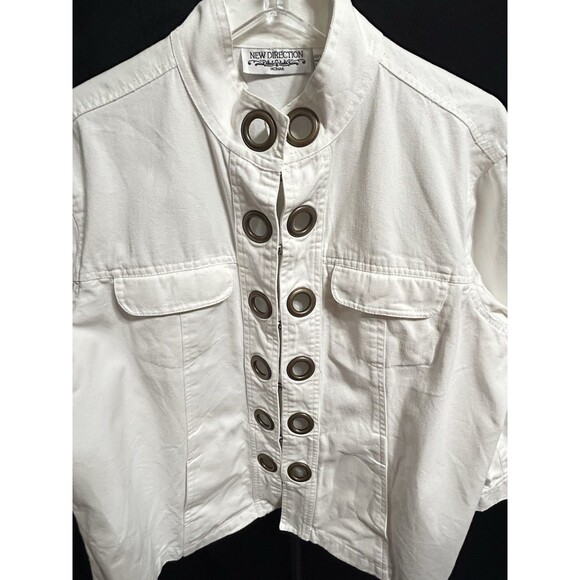 New Direction Women 1X White Cotton Denim Jacket‎ Large Gold Rings Decor - Picture 7 of 10